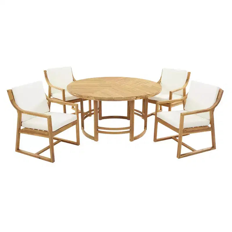 Whisen Set da Pranzo da Esterno 5 Pezzi per 4 Persone, Set Tavolo e Sedie Rotondo da Patio con Foro per Ombrellone e Cuscini Rimovibili