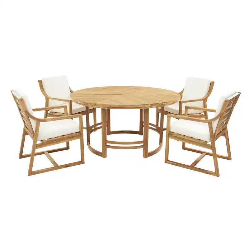 Whisen Set da Pranzo da Esterno 5 Pezzi per 4 Persone, Set Tavolo e Sedie Rotondo da Patio con Foro per Ombrellone e Cuscini Rimovibili