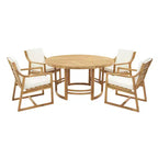 Whisen Set da Pranzo da Esterno 5 Pezzi per 4 Persone, Set Tavolo e Sedie Rotondo da Patio con Foro per Ombrellone e Cuscini Rimovibili