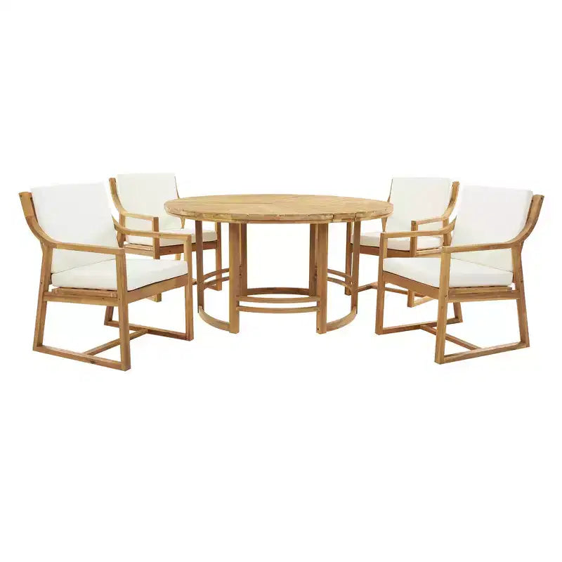 Whisen Set da Pranzo da Esterno 5 Pezzi per 4 Persone, Set Tavolo e Sedie Rotondo da Patio con Foro per Ombrellone e Cuscini Rimovibili