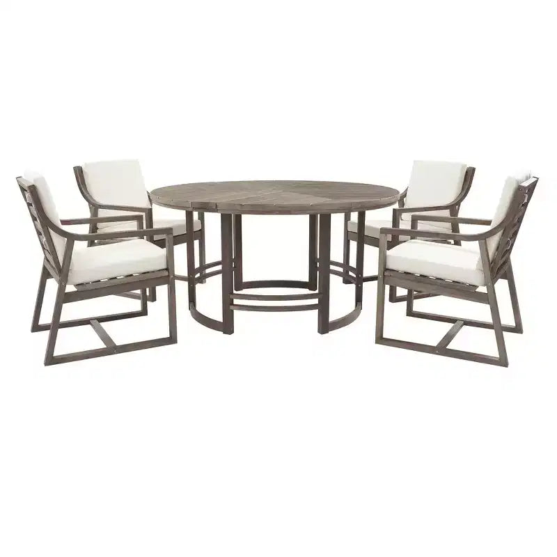 Whisen Set da Pranzo da Esterno 5 Pezzi per 4 Persone, Set Tavolo e Sedie Rotondo da Patio con Foro per Ombrellone e Cuscini Rimovibili