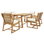 Whisen Set da Pranzo da Esterno 5 Pezzi per 4 Persone, Set Tavolo e Sedie Rotondo da Patio con Foro per Ombrellone e Cuscini Rimovibili