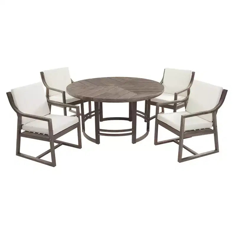 Whisen Set da Pranzo da Esterno 5 Pezzi per 4 Persone, Set Tavolo e Sedie Rotondo da Patio con Foro per Ombrellone e Cuscini Rimovibili
