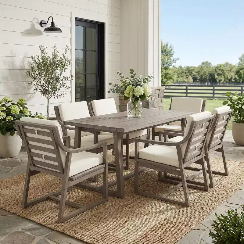 Ensemble de salle à manger d'extérieur 5 pièces Whisen pour 4, table et chaises de salle à manger rondes de patio avec trou pour parasol et coussins amovibles