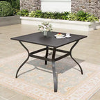 Set da pranzo da patio Captiva Designs con tavolo in acciaio a doghe e sedie in metallo con cuscini