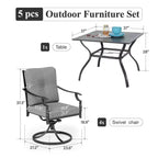 Set da pranzo da patio Captiva Designs con tavolo in acciaio a doghe e sedie in metallo con cuscini