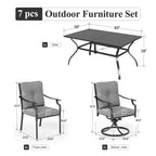 Set da pranzo da patio Captiva Designs con tavolo in acciaio a doghe e sedie in metallo con cuscini