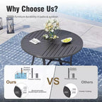 Set da pranzo da patio Captiva Designs con tavolo in acciaio a doghe e sedie in metallo con cuscini