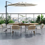 7-Piece Outdoor Dining Set Patio Set with PE Rattan Dining Chair and Extendable Dining Table, Acacia Wood, Gray+Natural-ModernLuxe
