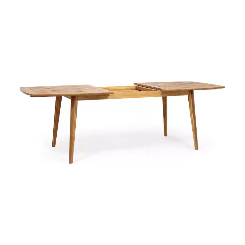 Set da pranzo da esterno 7 pezzi Patio con sedia da pranzo in PE Rattan e tavolo da pranzo allungabile, legno di acacia, grigio+naturale-ModernLuxe