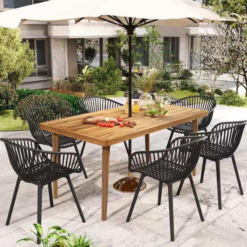 Christopher Knight Home Lillian Set da pranzo moderno da 7 pezzi in acacia e polipropilene per patio