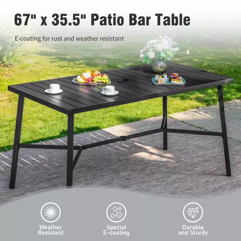 Set da Bar per Esterni Captiva Designs con Tavolo da Bar in Acciaio e Sgabelli da Bar in Rattan con Cuscini