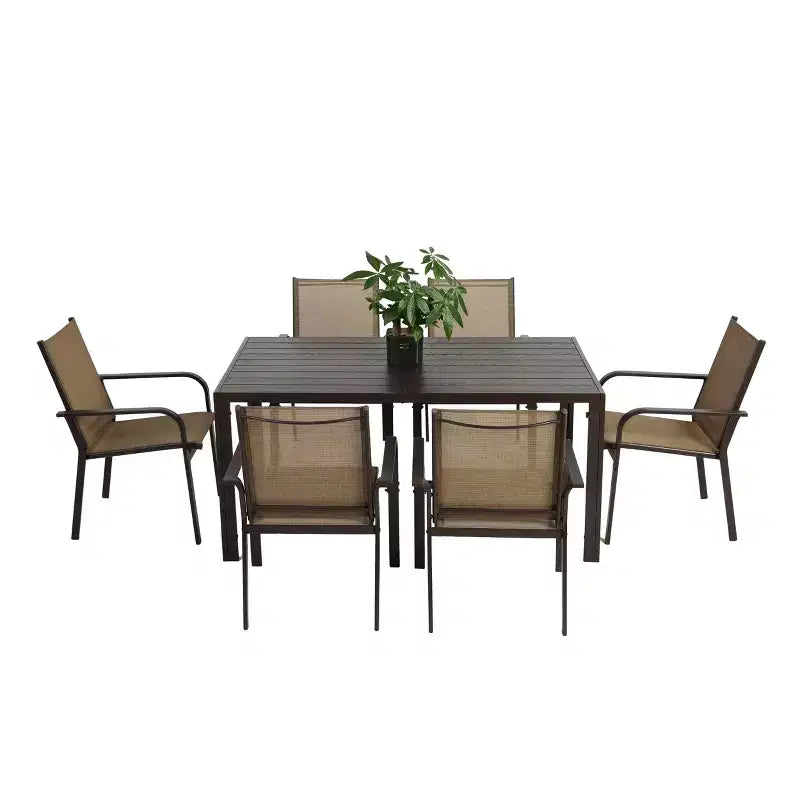 GDFStudio Eudora Set da Pranzo da Esterno, 7 Pezzi, con 6 Sedie in Textilene, Resistente alle Intemperie