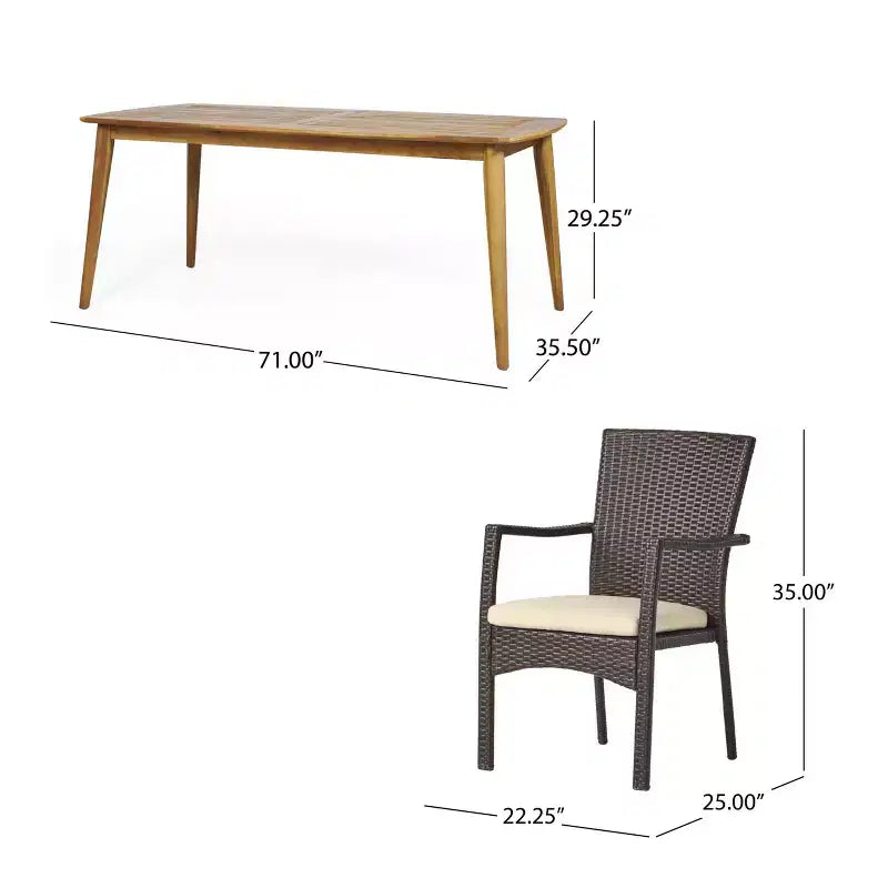 Christopher Knight Home Talbot Ensemble repas 7 pièces d'extérieur en bois d'acacia et osier avec coussins
