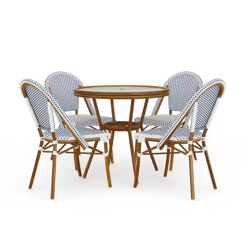 Table de salle à manger de bistrot intérieure/extérieure Lily Pond de Martha Stewart avec 4 chaises de bistrot empilables