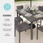 Set da pranzo Martha Stewart Bedford da 7 pezzi per interni ed esterni con 6 sedie impilabili e tavolo da patio da 62 pollici con piano in legno composito in vimini di rattan