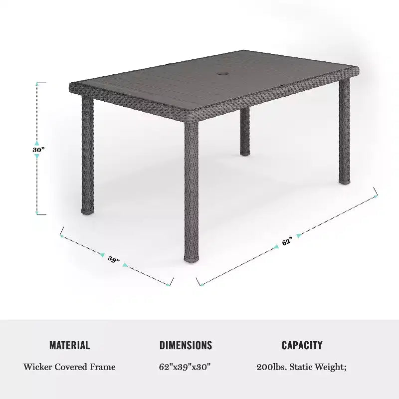 Set da pranzo Martha Stewart Bedford da 7 pezzi per interni ed esterni con 6 sedie impilabili e tavolo da patio da 62 pollici con piano in legno composito in vimini di rattan