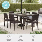 Set da pranzo Martha Stewart Bedford da 7 pezzi per interni ed esterni con 6 sedie impilabili e tavolo da patio da 62 pollici con piano in legno composito in vimini di rattan