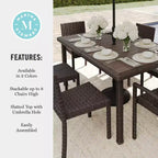 Set da pranzo Martha Stewart Bedford da 7 pezzi per interni ed esterni con 6 sedie impilabili e tavolo da patio da 62 pollici con piano in legno composito in vimini di rattan