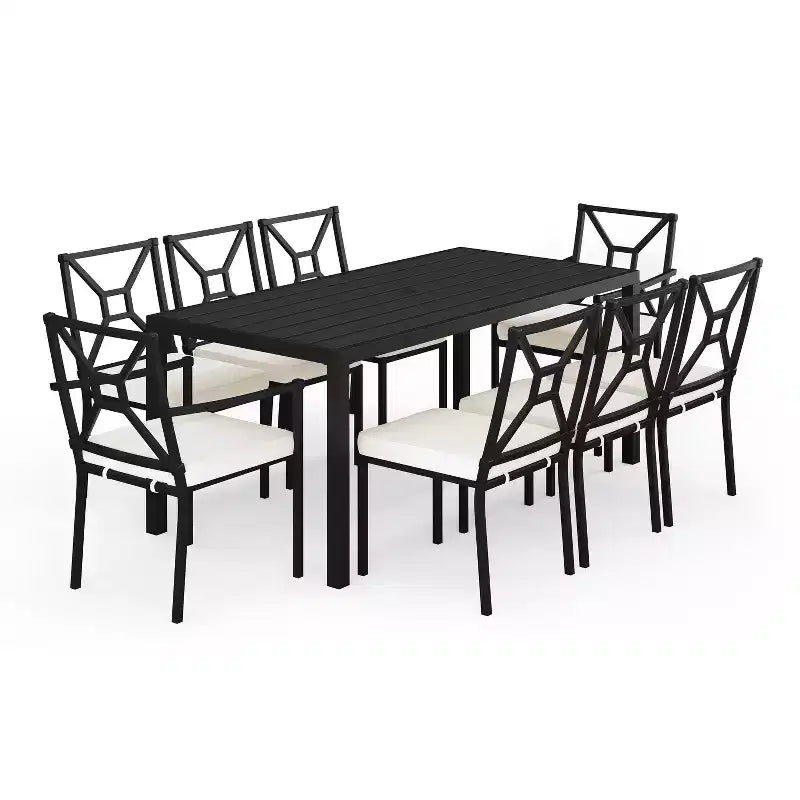 Martha Stewart 9-Piece Steel Patio Dining Set with 8 Stackable Chairs and 71 Table in Black
