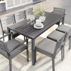 Set da patio Martha Stewart Bedford per interni-esterni con tavolo da 71 pollici e 8 sedie da pranzo con finitura in alluminio spazzolato effetto legno e cuscini per seduta resistenti alle intemperie
