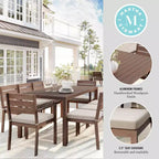 Set da patio Martha Stewart Bedford per interni-esterni con tavolo da 71 pollici e 8 sedie da pranzo con finitura in alluminio spazzolato effetto legno e cuscini per seduta resistenti alle intemperie
