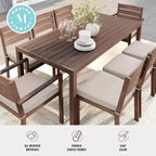 Set da patio Martha Stewart Bedford per interni-esterni con tavolo da 71 pollici e 8 sedie da pranzo con finitura in alluminio spazzolato effetto legno e cuscini per seduta resistenti alle intemperie