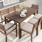 Set da patio Martha Stewart Bedford per interni-esterni con tavolo da 71 pollici e 8 sedie da pranzo con finitura in alluminio spazzolato effetto legno e cuscini per seduta resistenti alle intemperie
