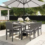 Set da pranzo per interni ed esterni Martha Stewart Bedford da 9 pezzi con 8 sedie da pranzo impilabili e tavolo da patio da 71 pollici con piano in legno composito in rattan intrecciato