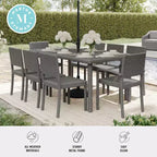 Set da pranzo per interni ed esterni Martha Stewart Bedford da 9 pezzi con 8 sedie da pranzo impilabili e tavolo da patio da 71 pollici con piano in legno composito in rattan intrecciato