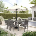 Set da pranzo per interni ed esterni Martha Stewart Bedford da 9 pezzi con 8 sedie da pranzo impilabili e tavolo da patio da 71 pollici con piano in legno composito in rattan intrecciato