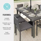 Set da pranzo per interni ed esterni Martha Stewart Bedford da 9 pezzi con 8 sedie da pranzo impilabili e tavolo da patio da 71 pollici con piano in legno composito in rattan intrecciato