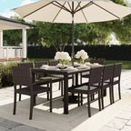 Set da pranzo per interni ed esterni Martha Stewart Bedford da 9 pezzi con 8 sedie da pranzo impilabili e tavolo da patio da 71 pollici con piano in legno composito in rattan intrecciato