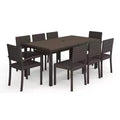 Set da pranzo per interni ed esterni Martha Stewart Bedford da 9 pezzi con 8 sedie da pranzo impilabili e tavolo da patio da 71 pollici con piano in legno composito in rattan intrecciato