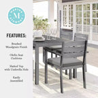 Set da patio Martha Stewart Bedford per interni ed esterni con tavolo da 62 pollici e 6 sedie da pranzo con finitura in alluminio spazzolato effetto legno e cuscino di seduta per tutte le stagioni