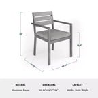 Set da patio Martha Stewart Bedford per interni ed esterni con tavolo da 62 pollici e 6 sedie da pranzo con finitura in alluminio spazzolato effetto legno e cuscino di seduta per tutte le stagioni