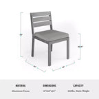 Set da patio Martha Stewart Bedford per interni ed esterni con tavolo da 62 pollici e 6 sedie da pranzo con finitura in alluminio spazzolato effetto legno e cuscino di seduta per tutte le stagioni
