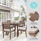 Set da patio Martha Stewart Bedford per interni ed esterni con tavolo da 62 pollici e 6 sedie da pranzo con finitura in alluminio spazzolato effetto legno e cuscino di seduta per tutte le stagioni
