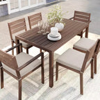 Set da patio Martha Stewart Bedford per interni ed esterni con tavolo da 62 pollici e 6 sedie da pranzo con finitura in alluminio spazzolato effetto legno e cuscino di seduta per tutte le stagioni
