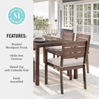 Set da patio Martha Stewart Bedford per interni ed esterni con tavolo da 62 pollici e 6 sedie da pranzo con finitura in alluminio spazzolato effetto legno e cuscino di seduta per tutte le stagioni