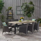 Christopher Knight Home Flamingo Outdoor Acacia Wood and Wicker 9 Piece Dining Set with Cushion