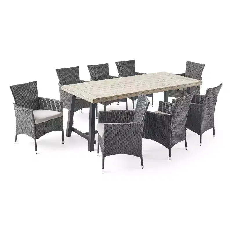 Christopher Knight Home Flamingo Set da pranzo da esterno 9 pezzi in legno di acacia e vimini con cuscini