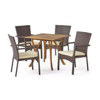 Christopher Knight Home Ferris Set da Pranzo da Esterno a 5 Pezzi in Legno di Acacia e Vimini con Cuscini