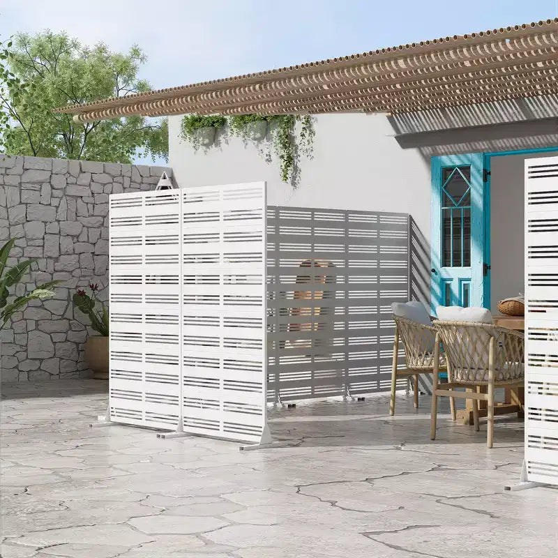 72 H35W Fioriera in Metallo Bianco Dovelina con Griglia Frangivista per Caffè, Patio, Giardino e Balconi