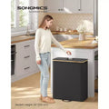 35.7 Gallon Recycling Bin with Inner Bag, Large Bottle & Can Container for Metal, Plastic, Glass, Paper, Ink Black & Natural Beige