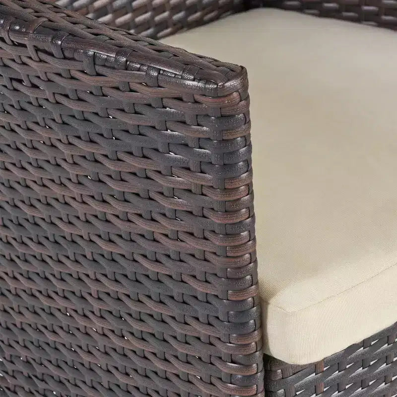 Set da pranzo GDFStudio Taft per esterni di 7 pezzi in legno di acacia e vimini con cuscini, marrone scuro/beige