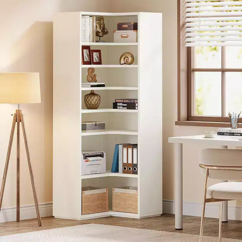 Libreria ad angolo a forma di L, libreria angolare a 9 ripiani, grande scaffale angolare in legno con ripiano aperto