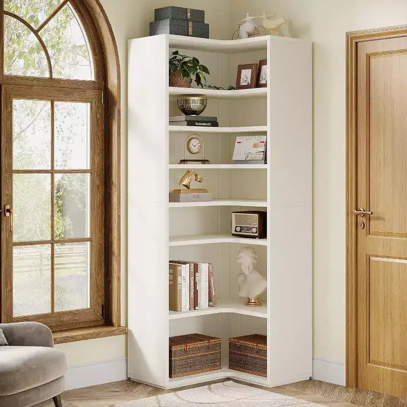 Libreria ad angolo a forma di L, libreria angolare a 9 ripiani, grande scaffale angolare in legno con ripiano aperto