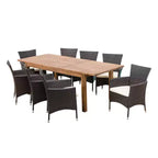 GDFStudio Kenerson Ensemble de salle à manger d'extérieur 9 pièces en osier et bois d'acacia avec table à manger extensible, teck/marron multicolore