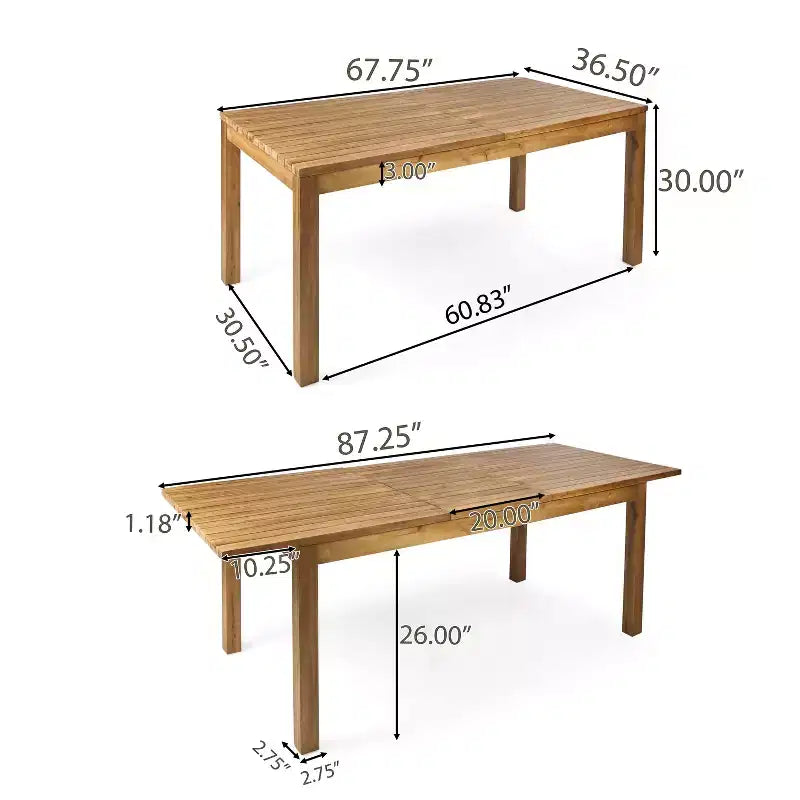 GDFStudio Kenerson Ensemble de salle à manger d'extérieur 9 pièces en osier et bois d'acacia avec table à manger extensible, teck/marron multicolore
